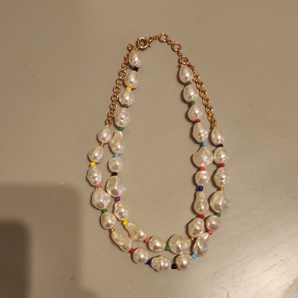 J. Crew Gold and White Double-Strand Necklace